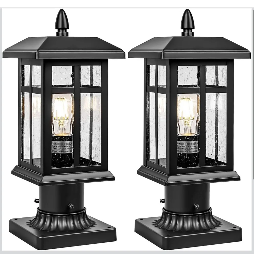 Brilvibera 2 Pack Outdoor Post Light Electric, Black Pole Lantern
